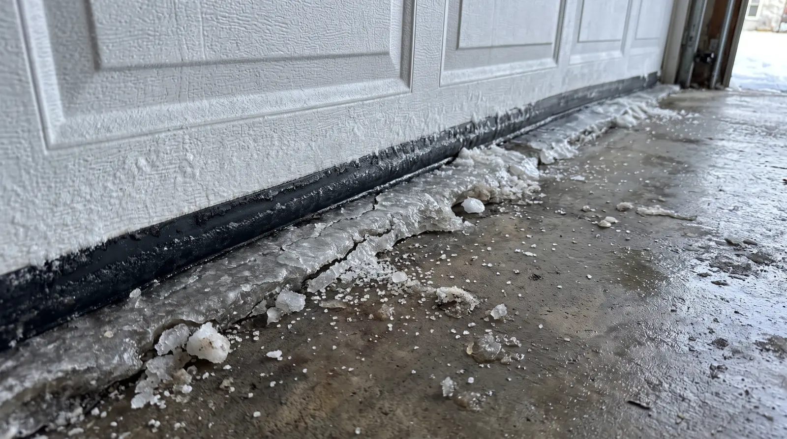 Garage door bottom seal frozen to a concrete floor