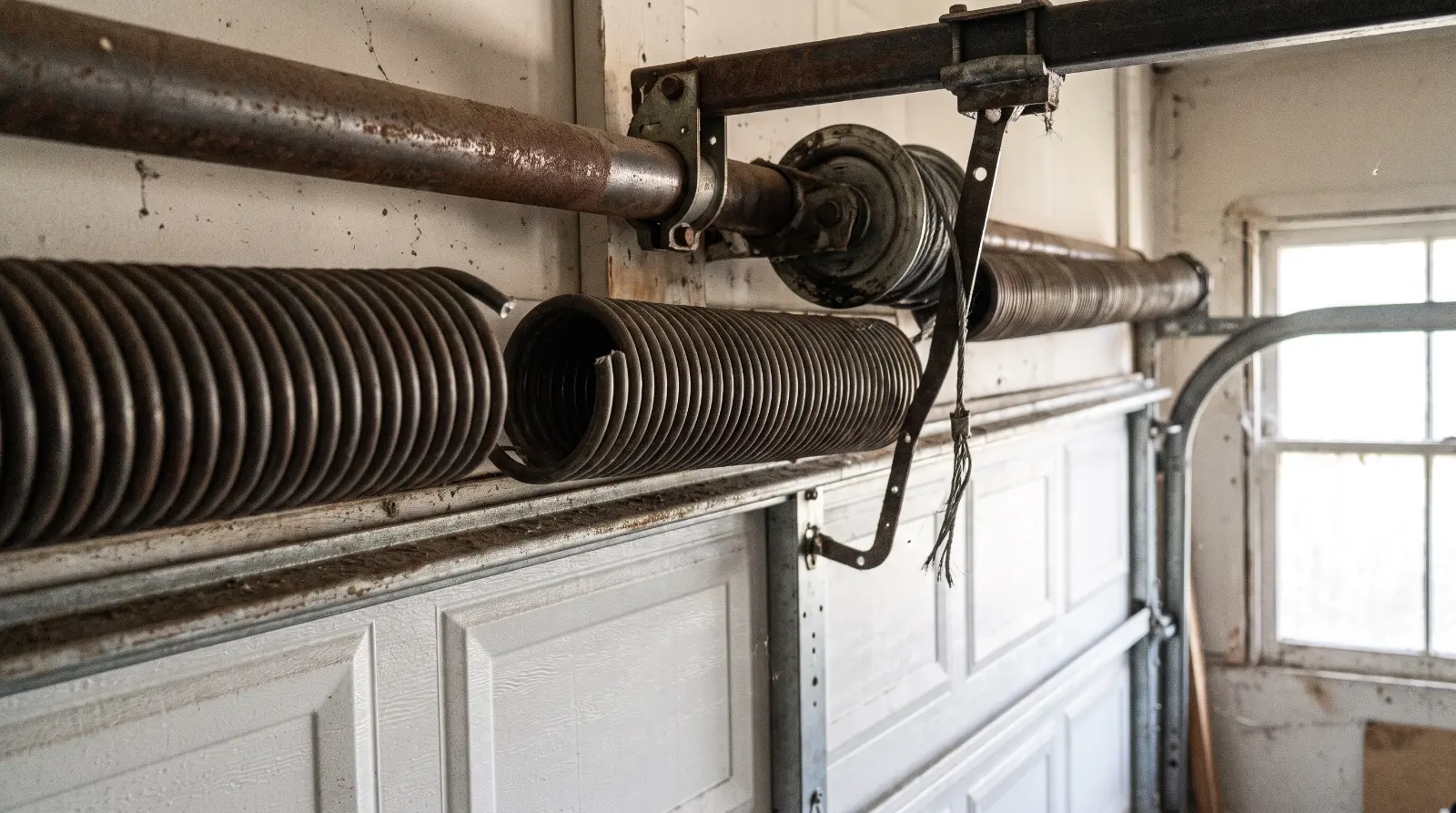 Torsion spring on the bar above a garage door
